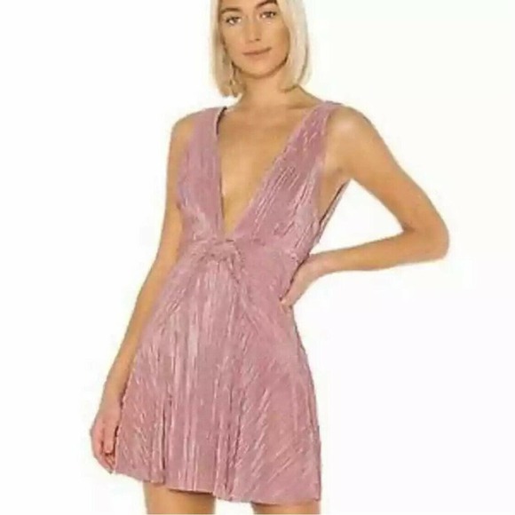 Free People Twist and Shout V Neck Mini Dress Desert Rose NWT Womens Sz 8 - Picture 1 of 12